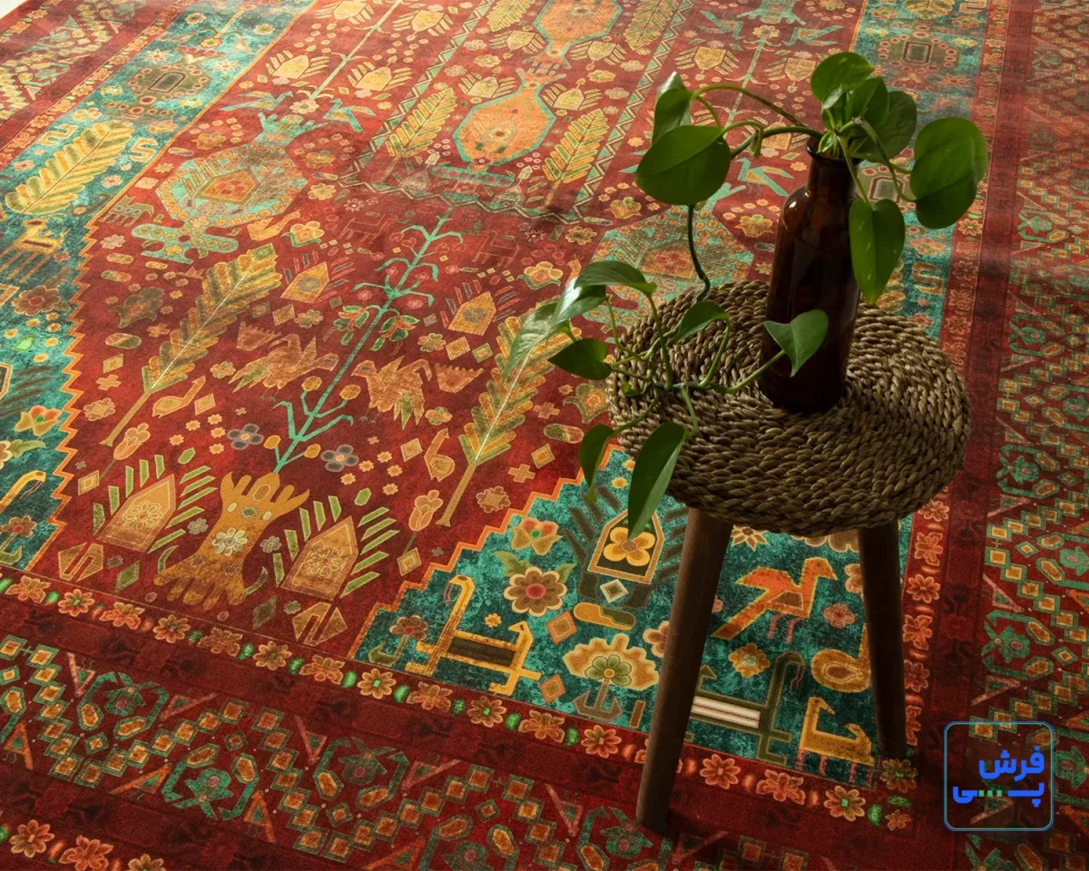 خرید قسطی |  فرش ابریشم ماشینی AJ1011 لاکی سبز