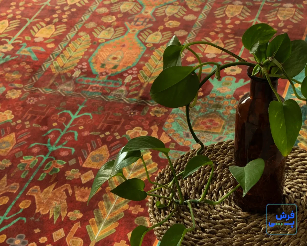 خرید قسطی |  فرش ابریشم ماشینی AJ1011 لاکی سبز