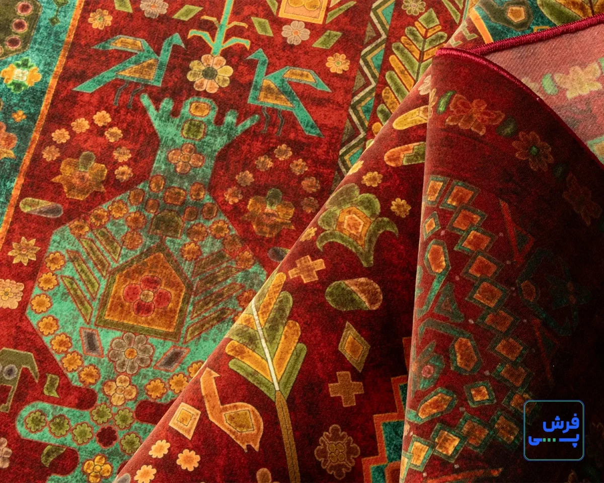 خرید قسطی |  فرش ابریشم ماشینی AJ1011 لاکی سبز