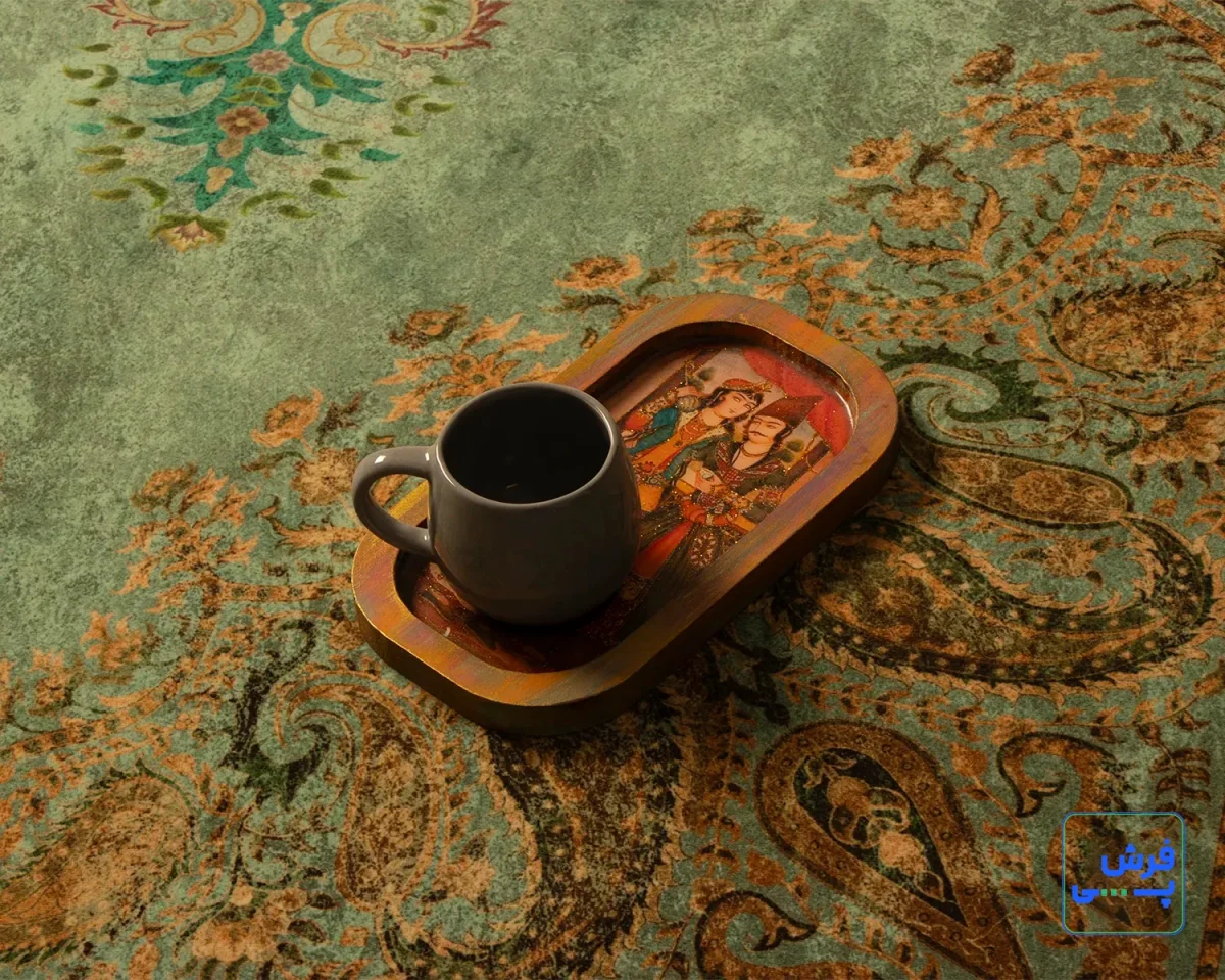 خرید قسطی |  فرش ابریشم ماشینی AJ1023 فیروزه‌‎ای سبز
