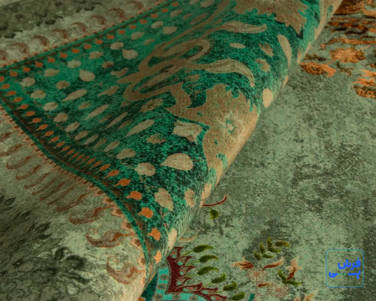 خرید قسطی |  فرش ابریشم ماشینی AJ1023 فیروزه‌‎ای سبز