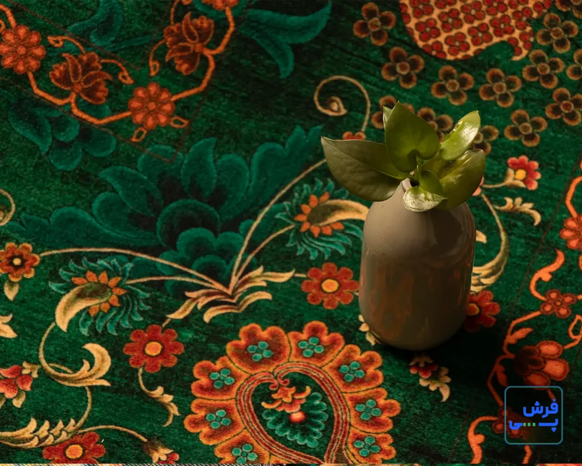 خرید قسطی |  فرش ابریشم ماشینی AJ1041 سبز گلبهی