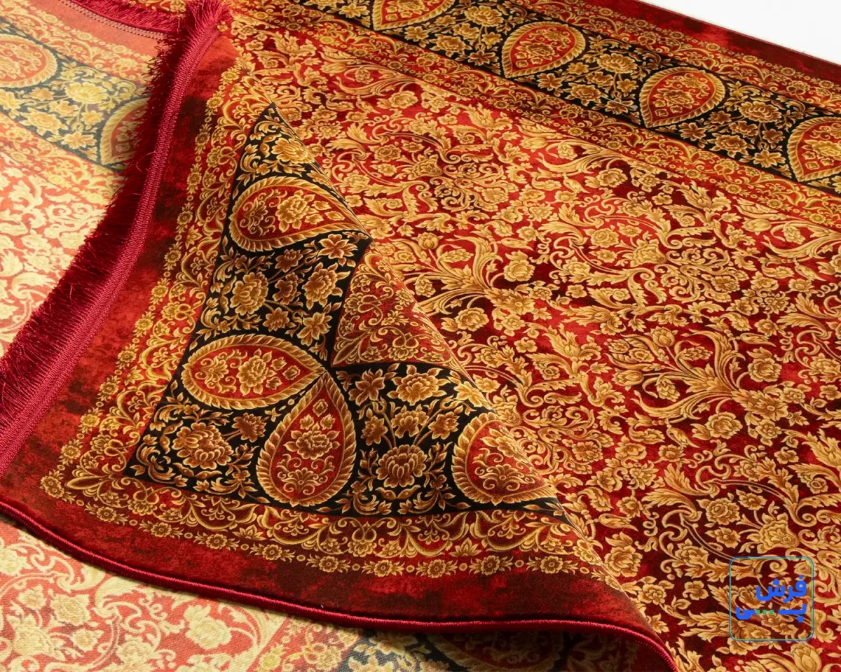 خرید قسطی |  فرش ابریشم ماشینی AJ1047 لاکی طلایی