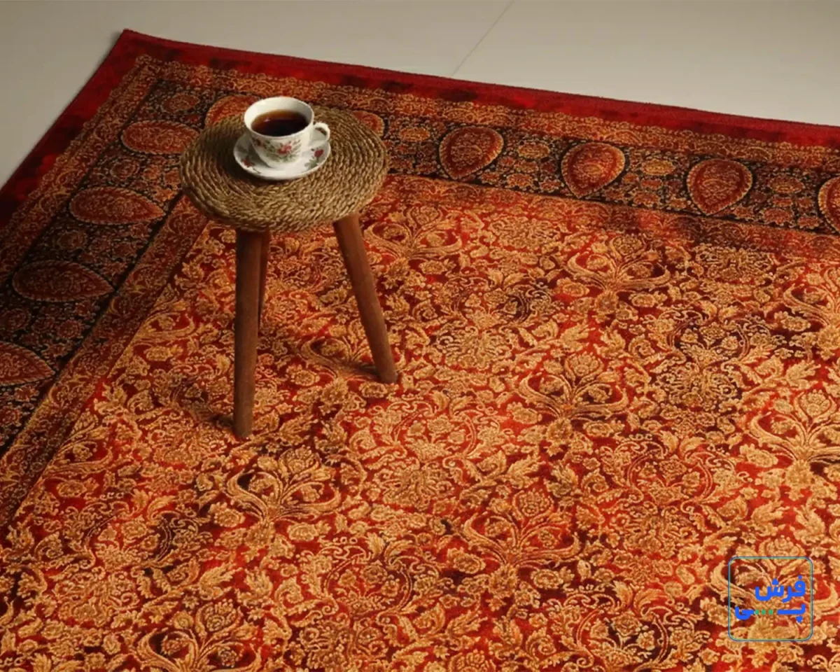 خرید قسطی |  فرش ابریشم ماشینی AJ1047 لاکی طلایی