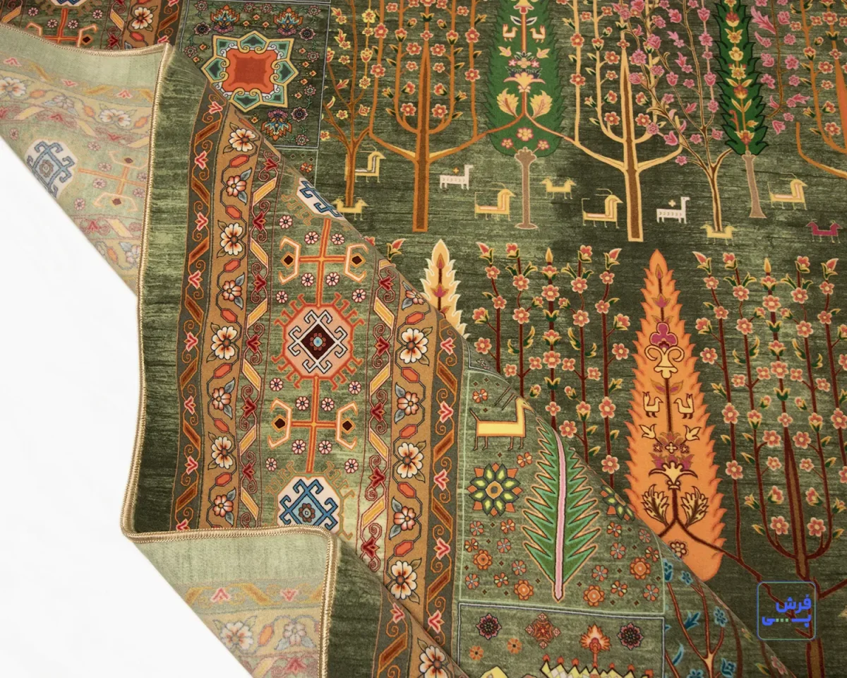 1049-e (1) خرید قسطی | فرش ابریشم ماشینی T1049 سبز نارنجی