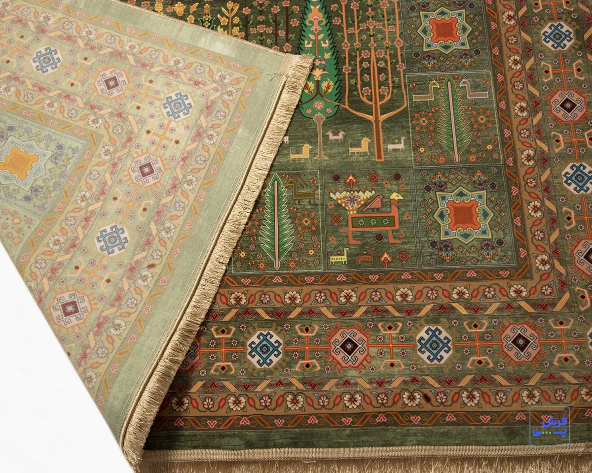 1049-e (4) خرید قسطی | فرش ابریشم ماشینی T1049 سبز نارنجی