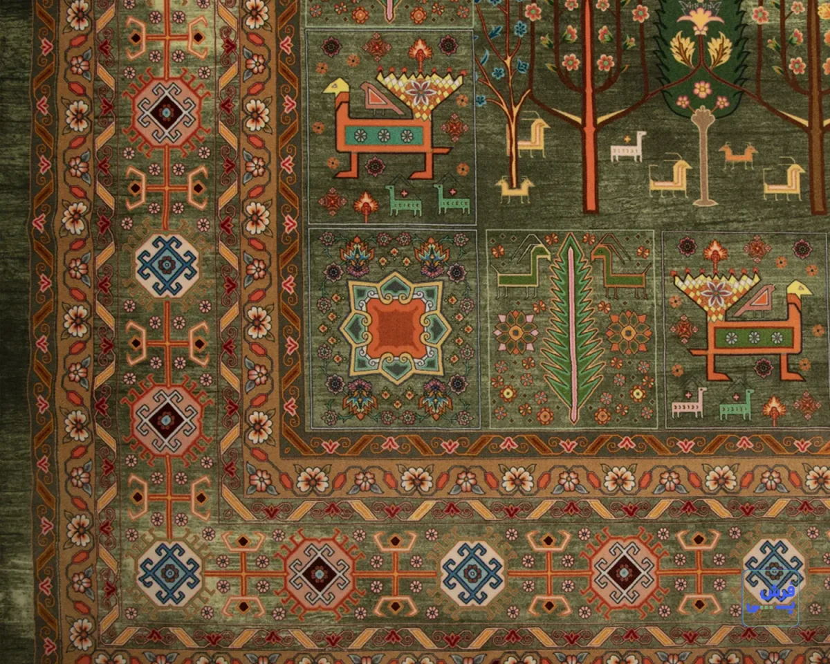 1049-e (5) خرید قسطی | فرش ابریشم ماشینی T1049 سبز نارنجی
