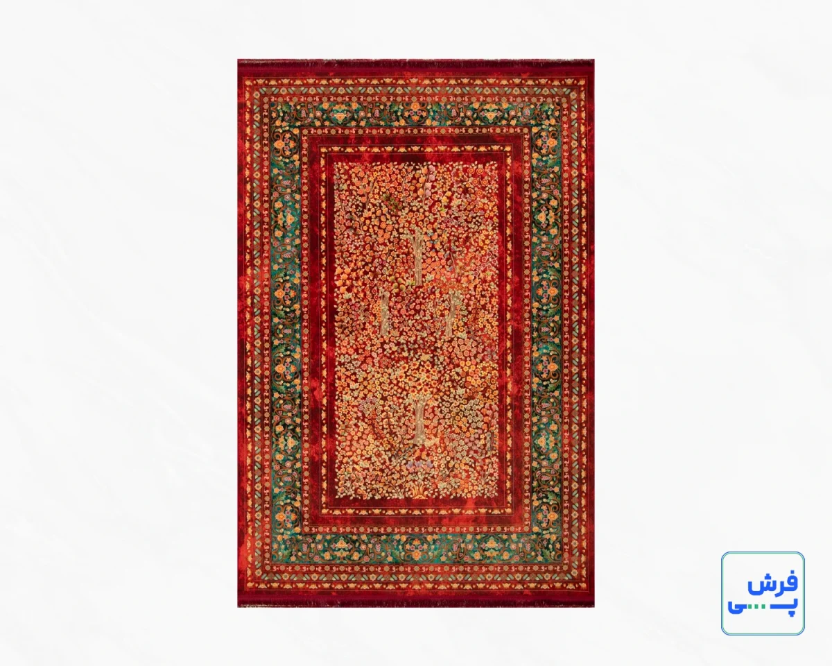 خرید قسطی |  فرش ابریشم ماشینی AJ1066 لاکی کرم