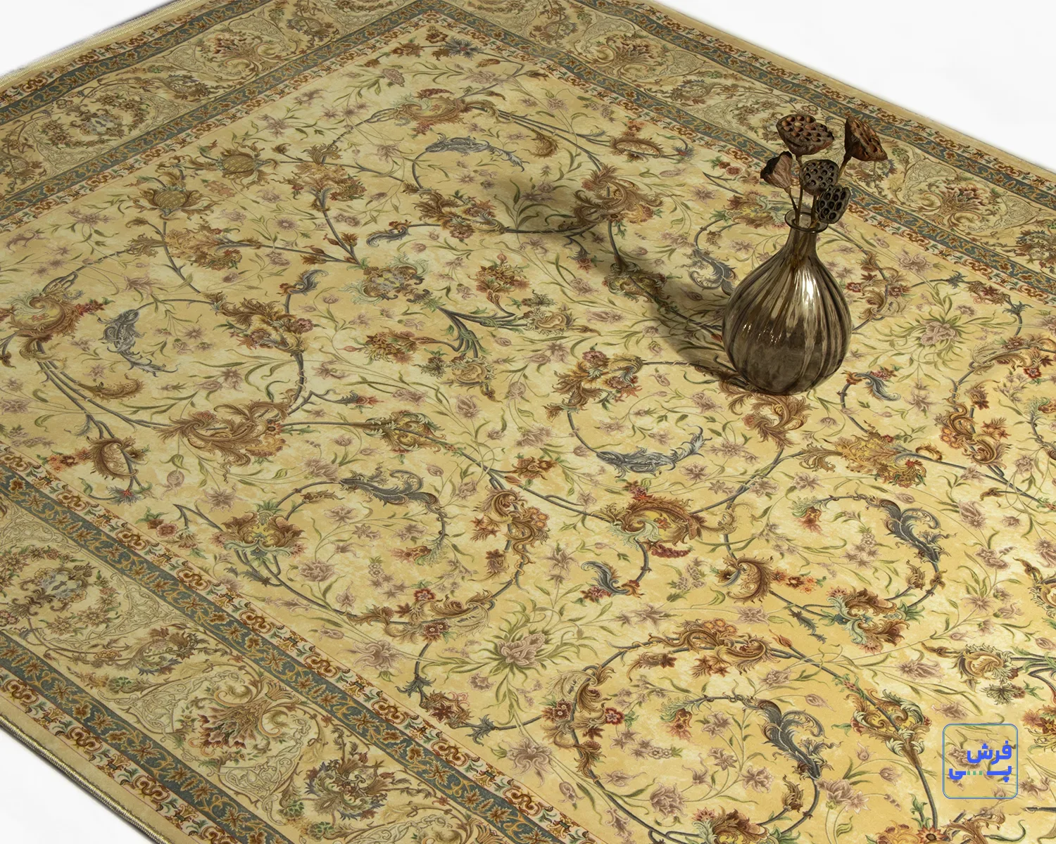 خرید قسطی |  فرش ابریشم ماشینی A1135 کرم