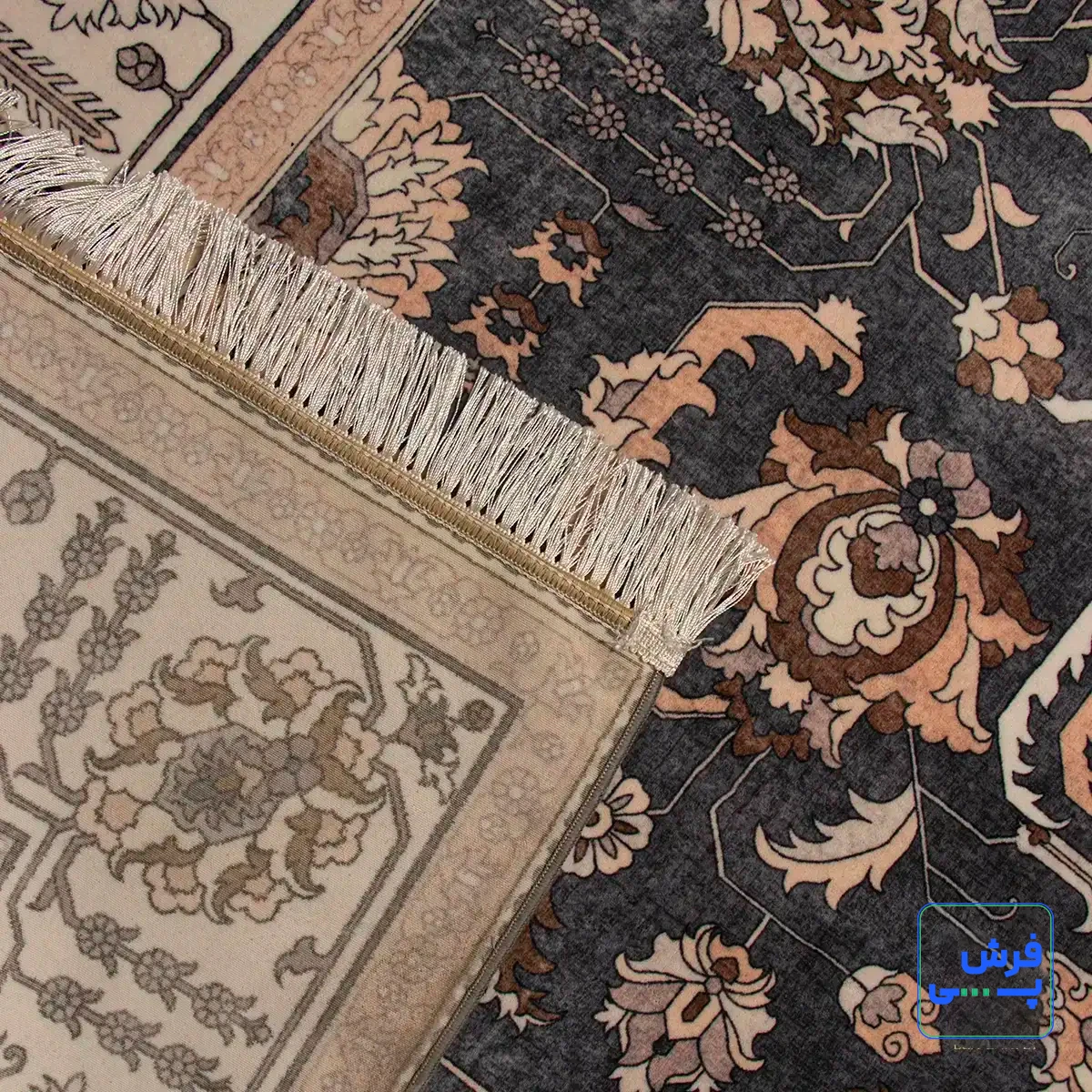 خرید قسطی |  فرش ابریشم ماشینی 743107 طوسی کرم