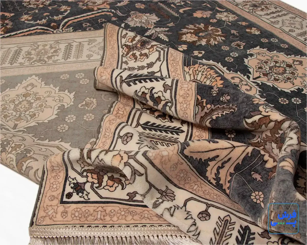 خرید قسطی |  فرش ابریشم ماشینی 743107 طوسی کرم