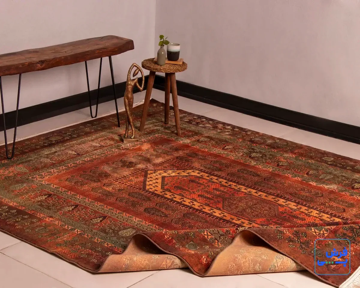 خرید قسطی |  فرش ابریشم ماشینی 202727 آجری سبز