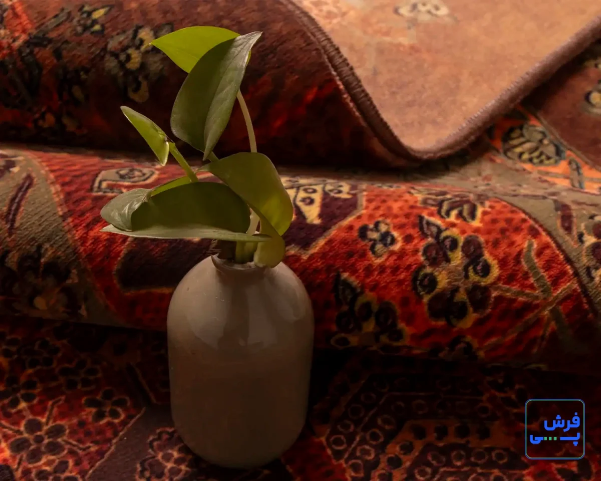 خرید قسطی |  فرش ابریشم ماشینی 202727 آجری سبز