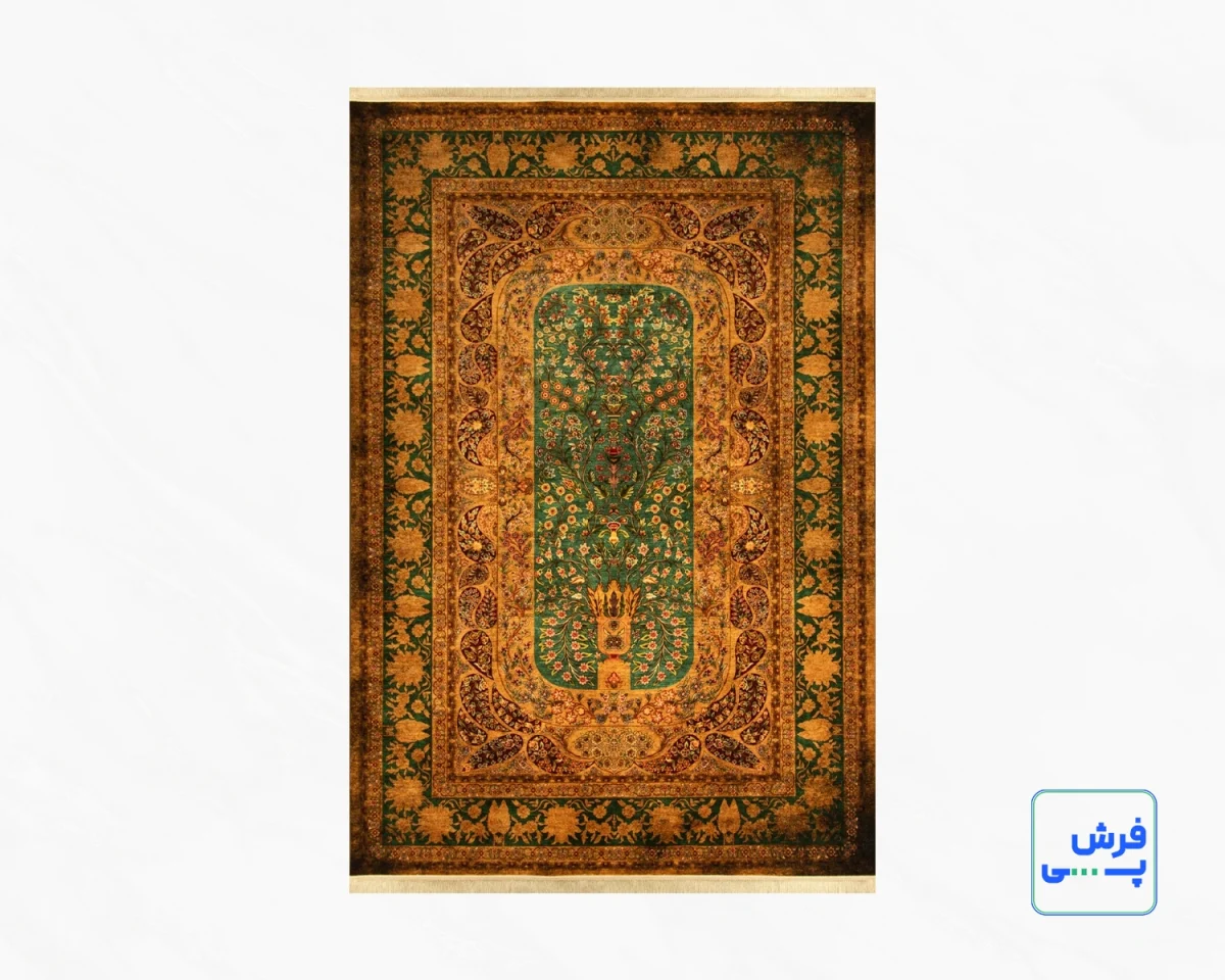 خرید قسطی |  فرش ابریشم ماشینی 202731 طلایی سبز