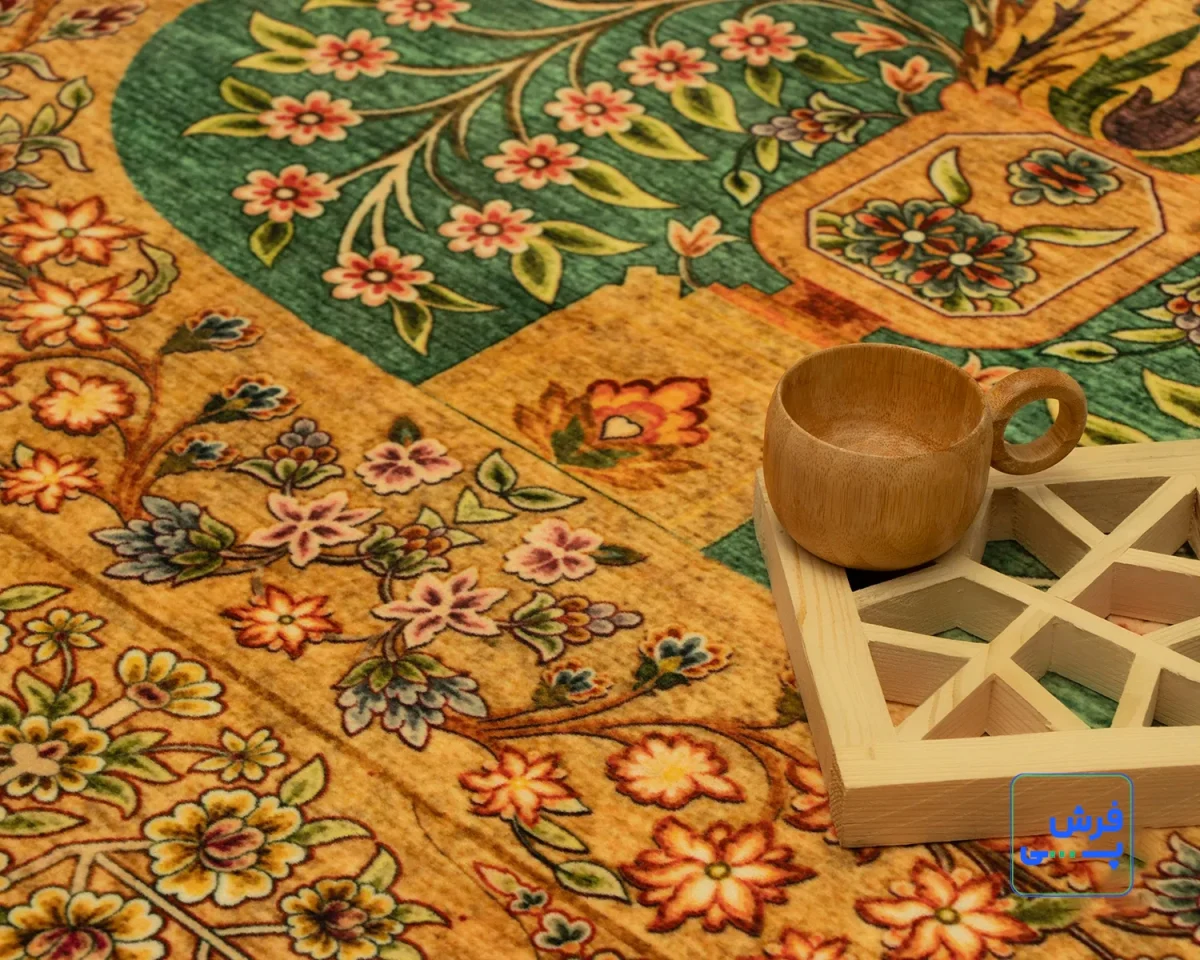خرید قسطی |  فرش ابریشم ماشینی 202731 طلایی سبز