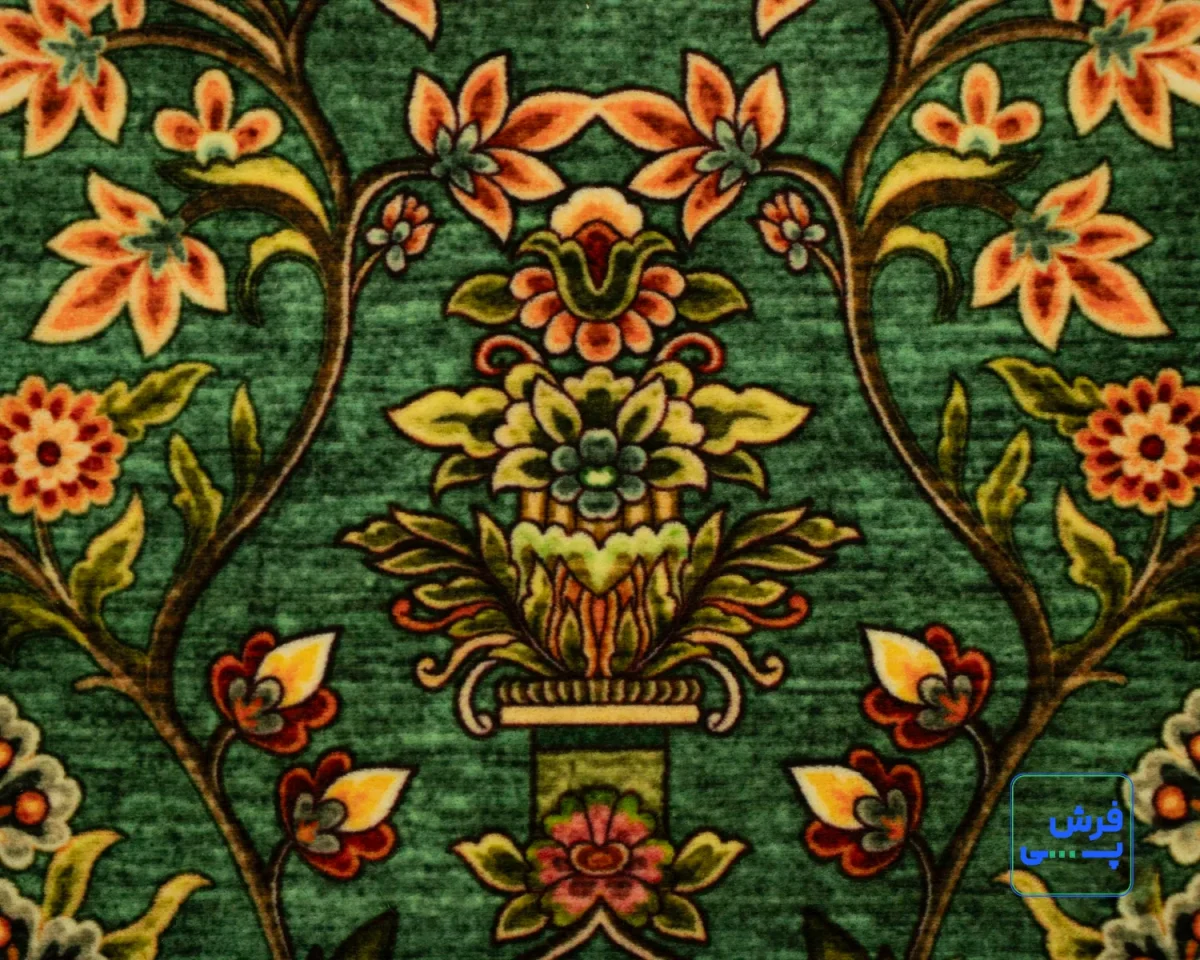 خرید قسطی |  فرش ابریشم ماشینی 202731 طلایی سبز