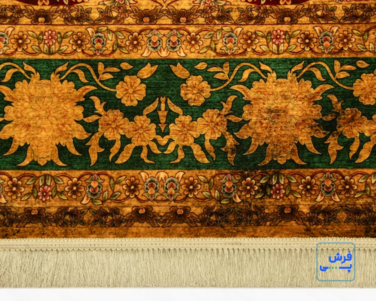 خرید قسطی |  فرش ابریشم ماشینی 202731 طلایی سبز