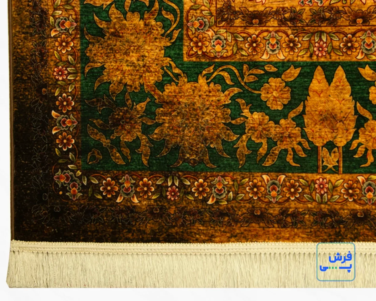 خرید قسطی |  فرش ابریشم ماشینی 202731 طلایی سبز