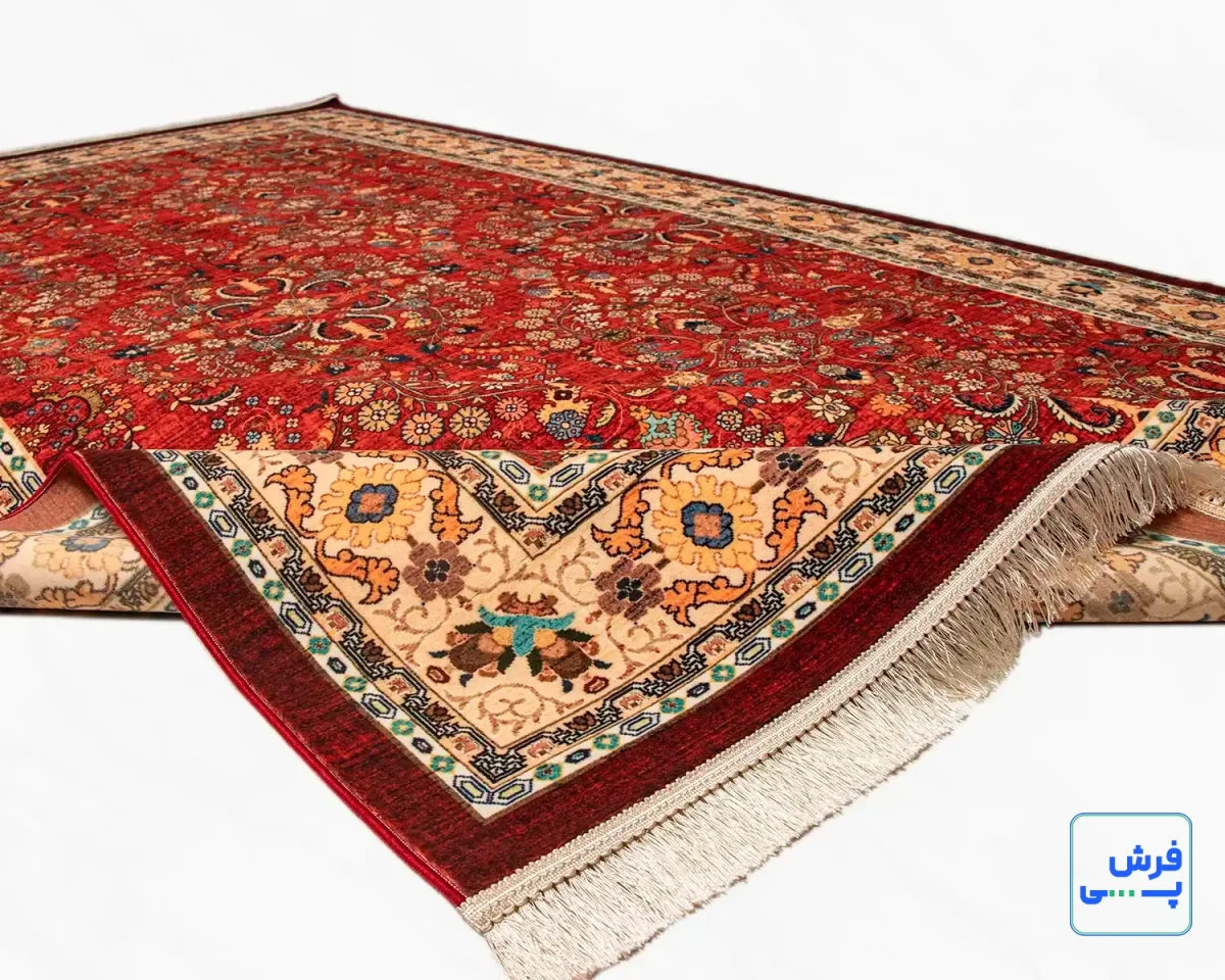 خرید قسطی |  فرش ابریشم ماشینی 202738 لاکی حاشیه کرم