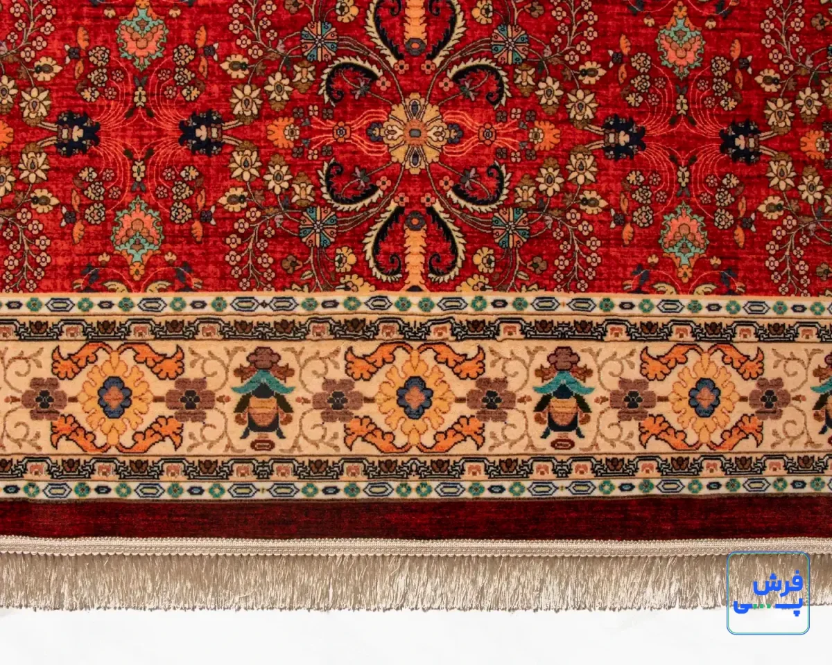 خرید قسطی |  فرش ابریشم ماشینی 202738 لاکی حاشیه کرم