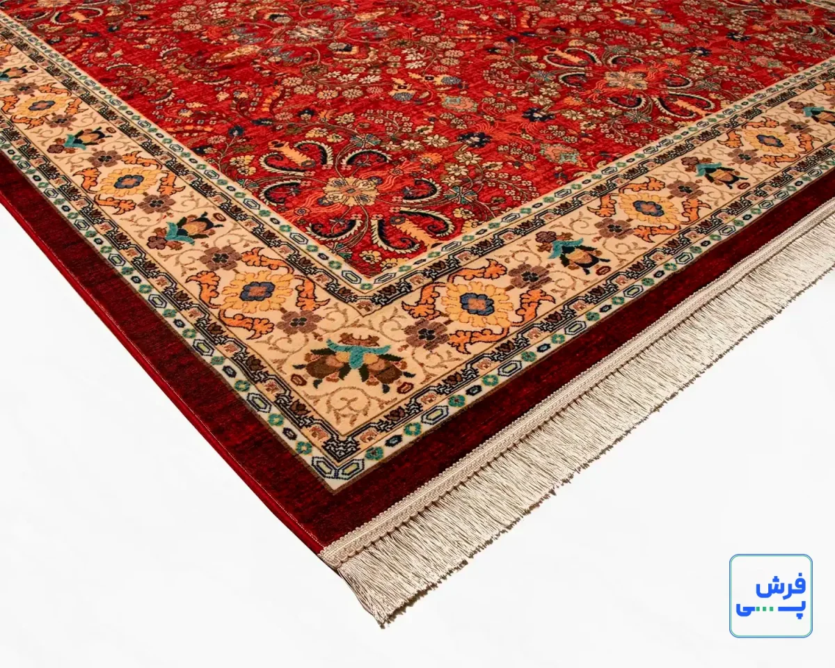 خرید قسطی |  فرش ابریشم ماشینی 202738 لاکی حاشیه کرم