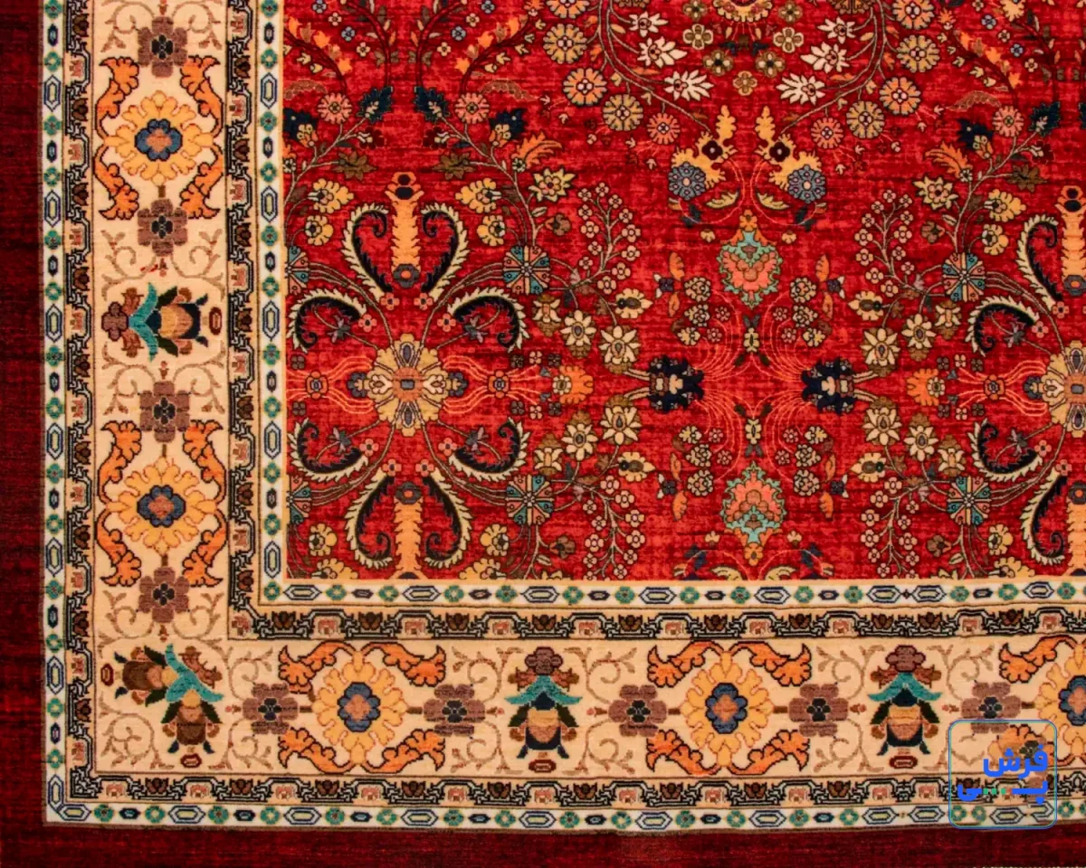 خرید قسطی |  فرش ابریشم ماشینی 202738 لاکی حاشیه کرم