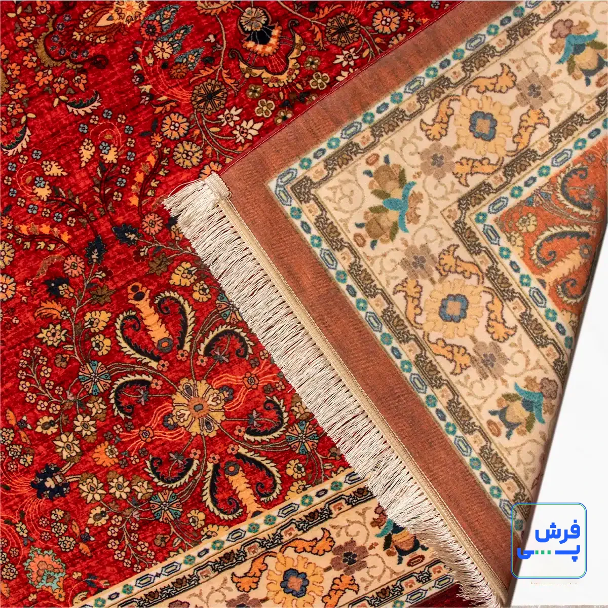 خرید قسطی |  فرش ابریشم ماشینی 202738 لاکی حاشیه کرم