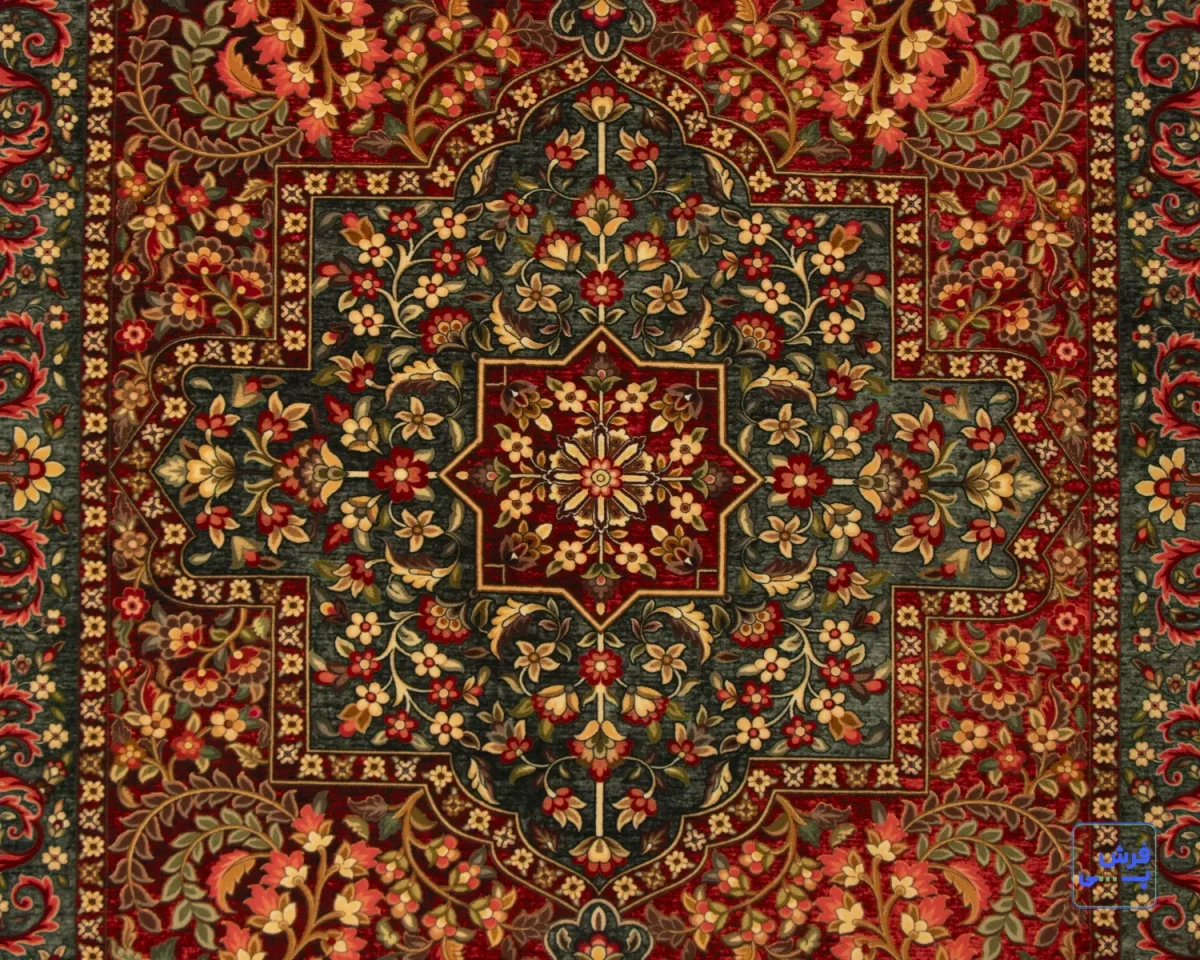 خرید قسطی |  فرش ابریشم ماشینی 202739 لاکی سبز