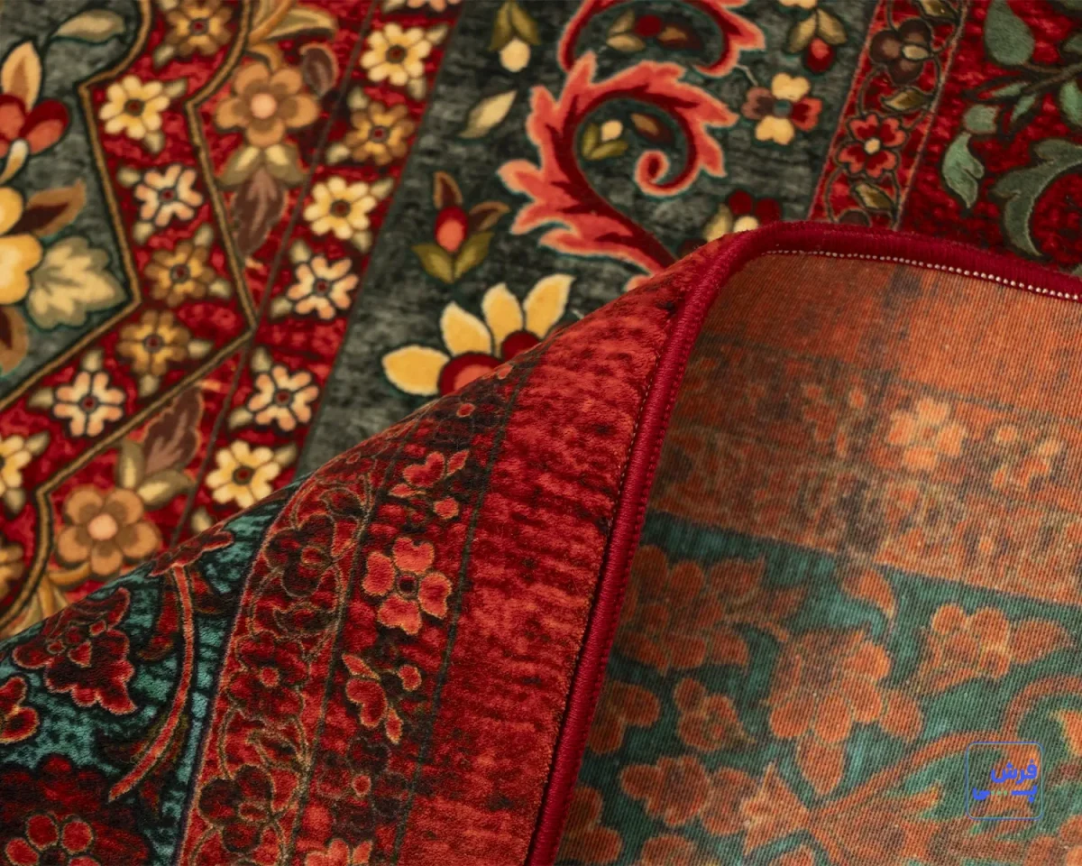 خرید قسطی |  فرش ابریشم ماشینی 202739 لاکی سبز