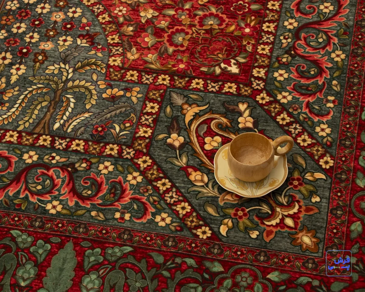 خرید قسطی |  فرش ابریشم ماشینی 202739 لاکی سبز