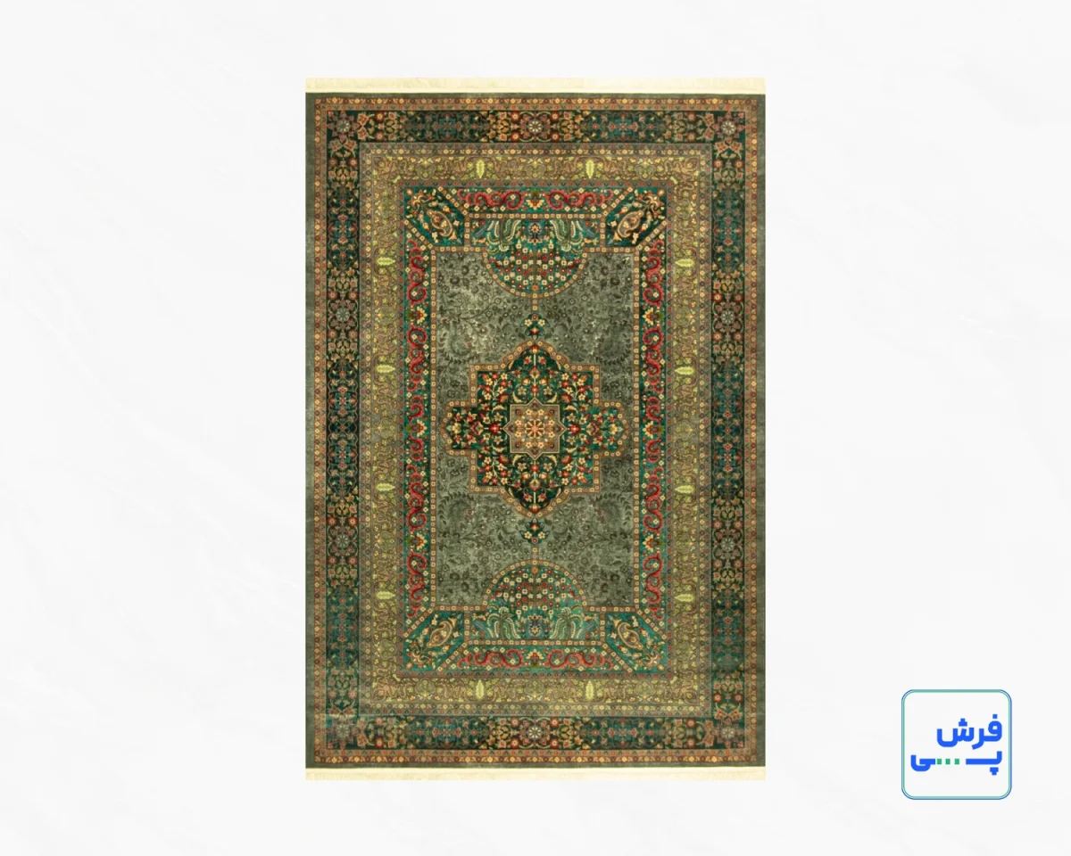 خرید قسطی |  فرش ابریشم ماشینی 202743 سبز آبی