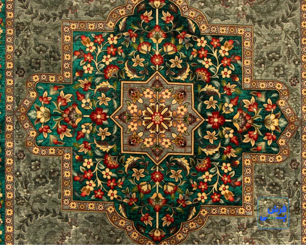 خرید قسطی |  فرش ابریشم ماشینی 202743 سبز آبی