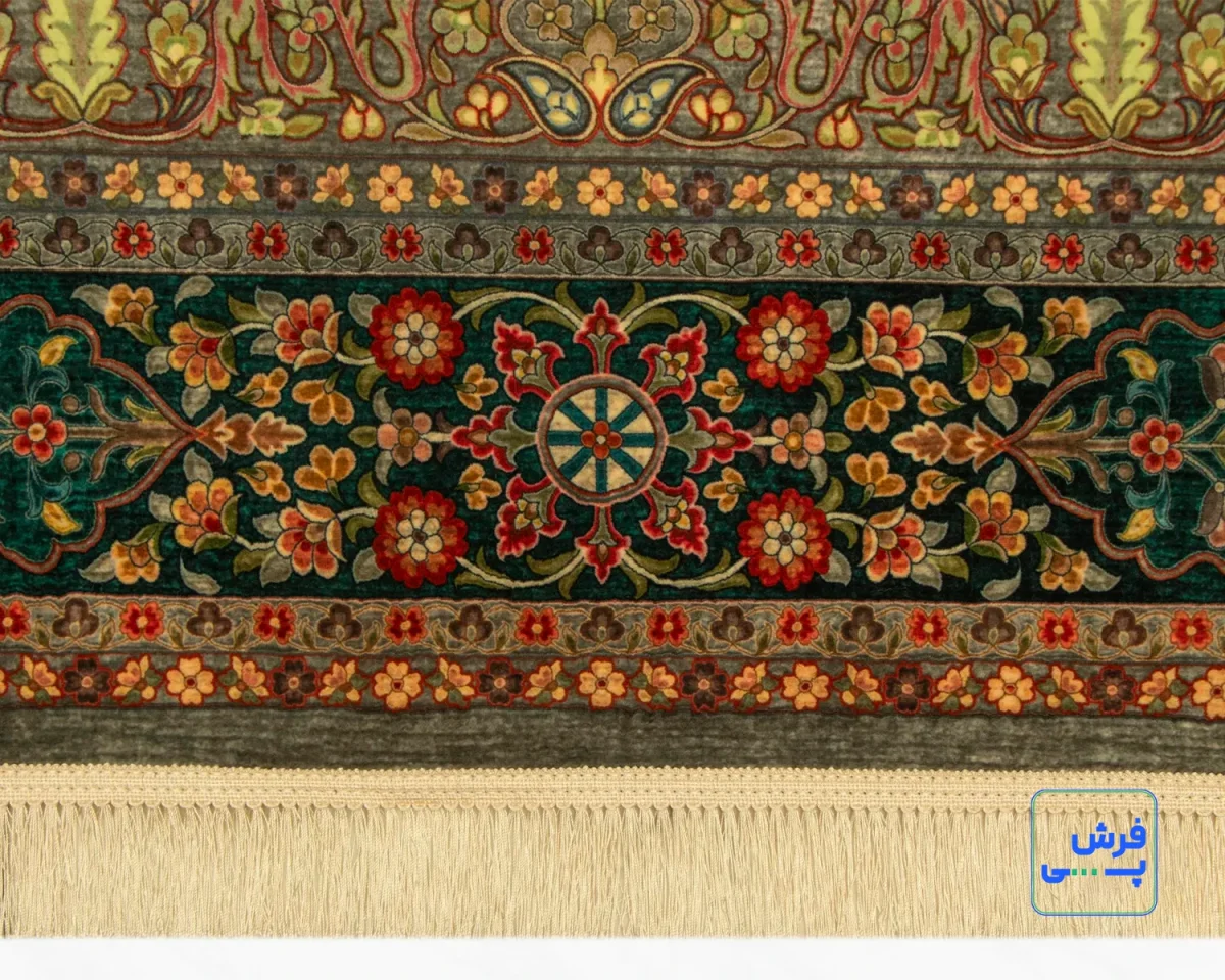 خرید قسطی |  فرش ابریشم ماشینی 202743 سبز آبی