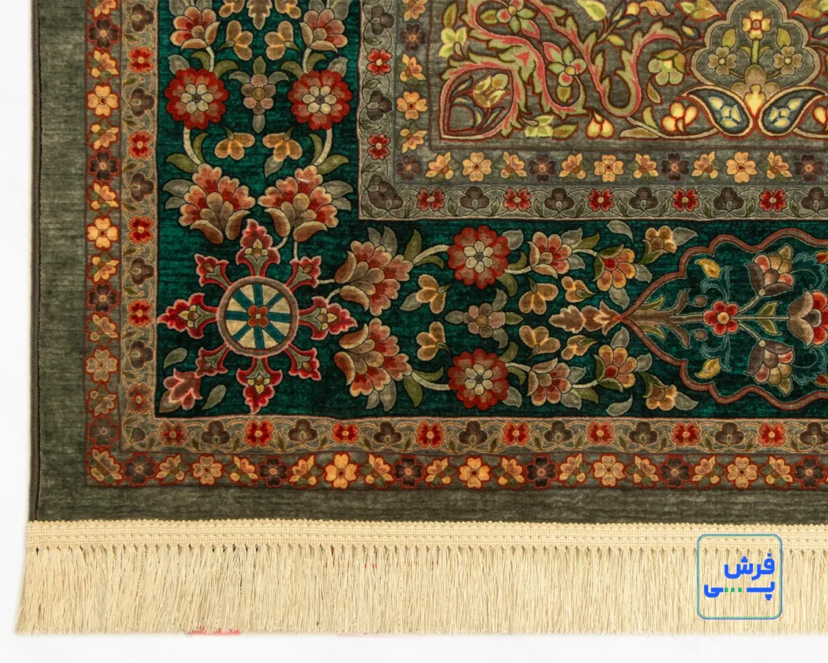 خرید قسطی |  فرش ابریشم ماشینی 202743 سبز آبی