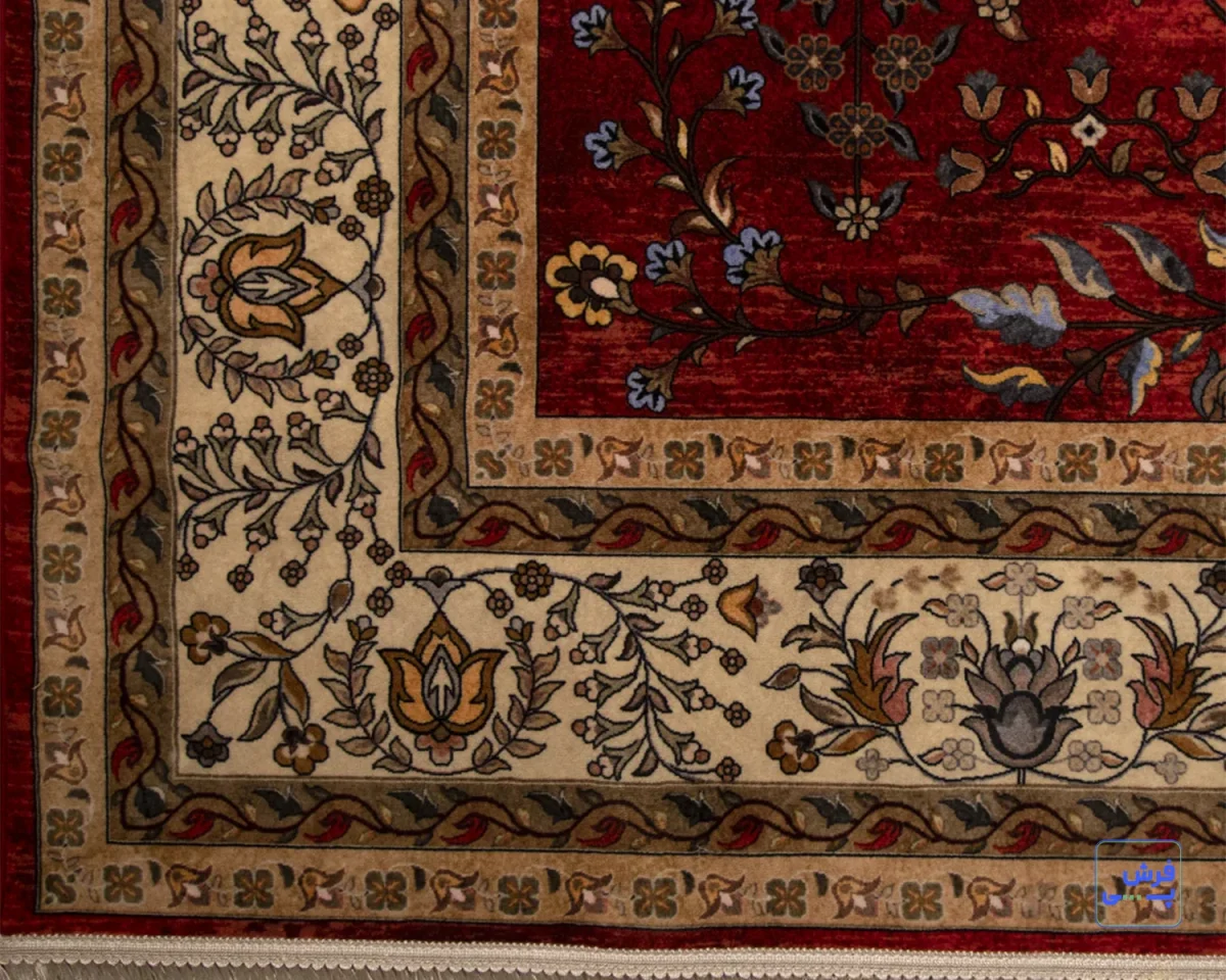 خرید قسطی |  فرش ابریشم ماشینی 202745 لاکی کرم