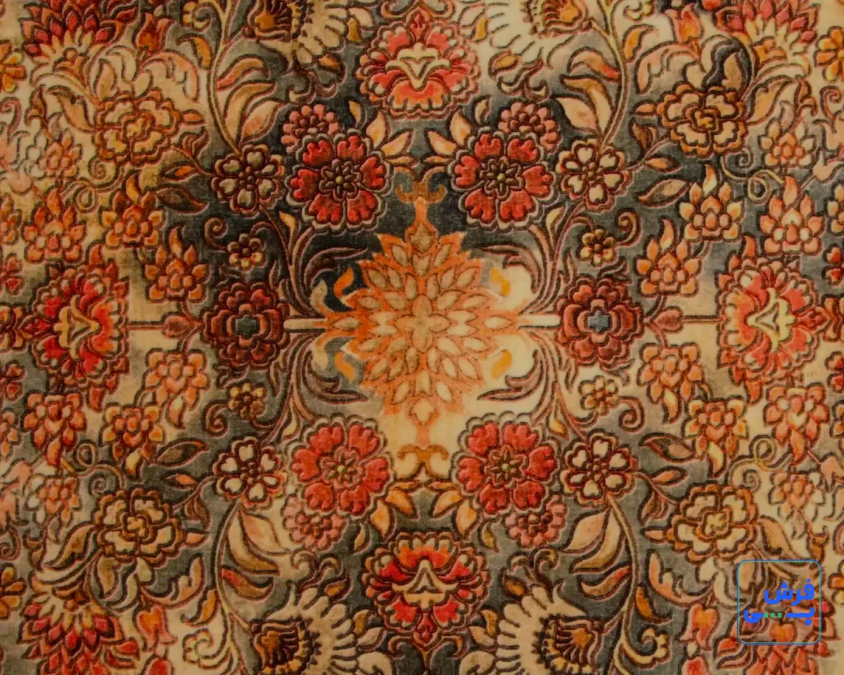 خرید قسطی |  فرش ابریشم ماشینی 202782 آجری ذغالی