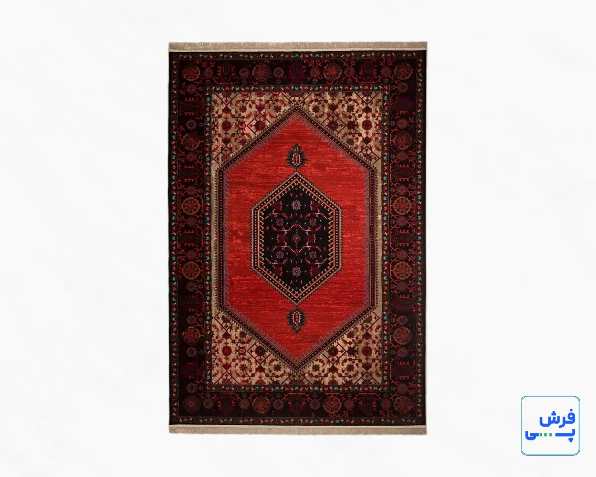 خرید قسطی |  فرش ابریشم ماشینی 210303 نارنجی مشکی