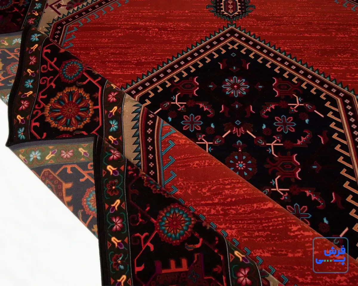 خرید قسطی |  فرش ابریشم ماشینی 210303 نارنجی مشکی