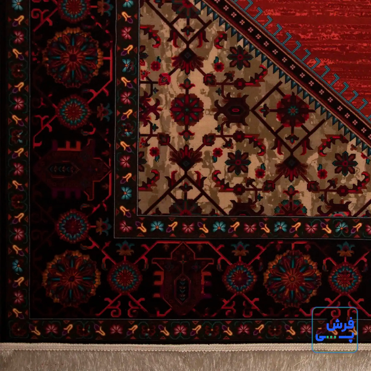 خرید قسطی |  فرش ابریشم ماشینی 210303 نارنجی مشکی