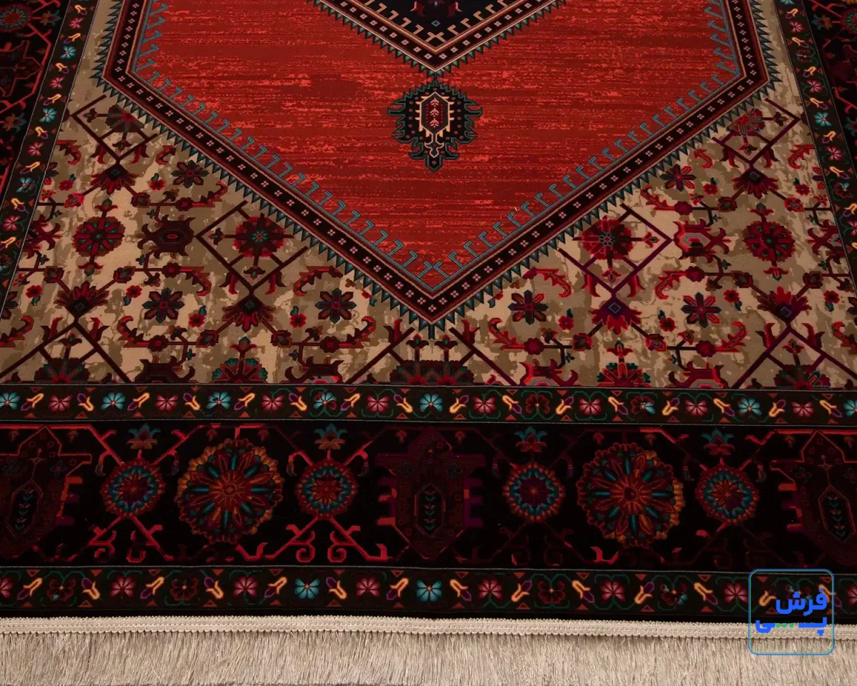خرید قسطی |  فرش ابریشم ماشینی 210303 نارنجی مشکی