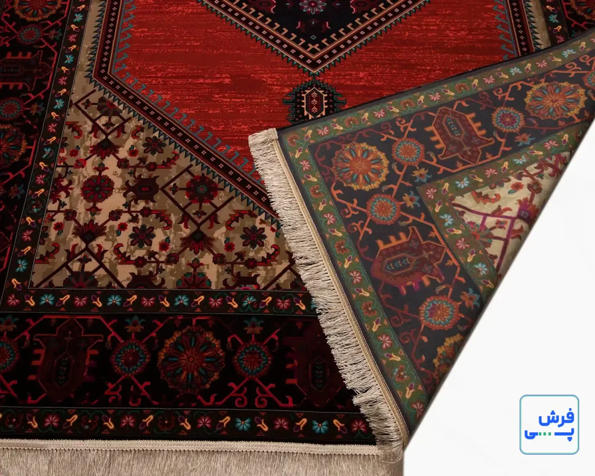خرید قسطی |  فرش ابریشم ماشینی 210303 نارنجی مشکی