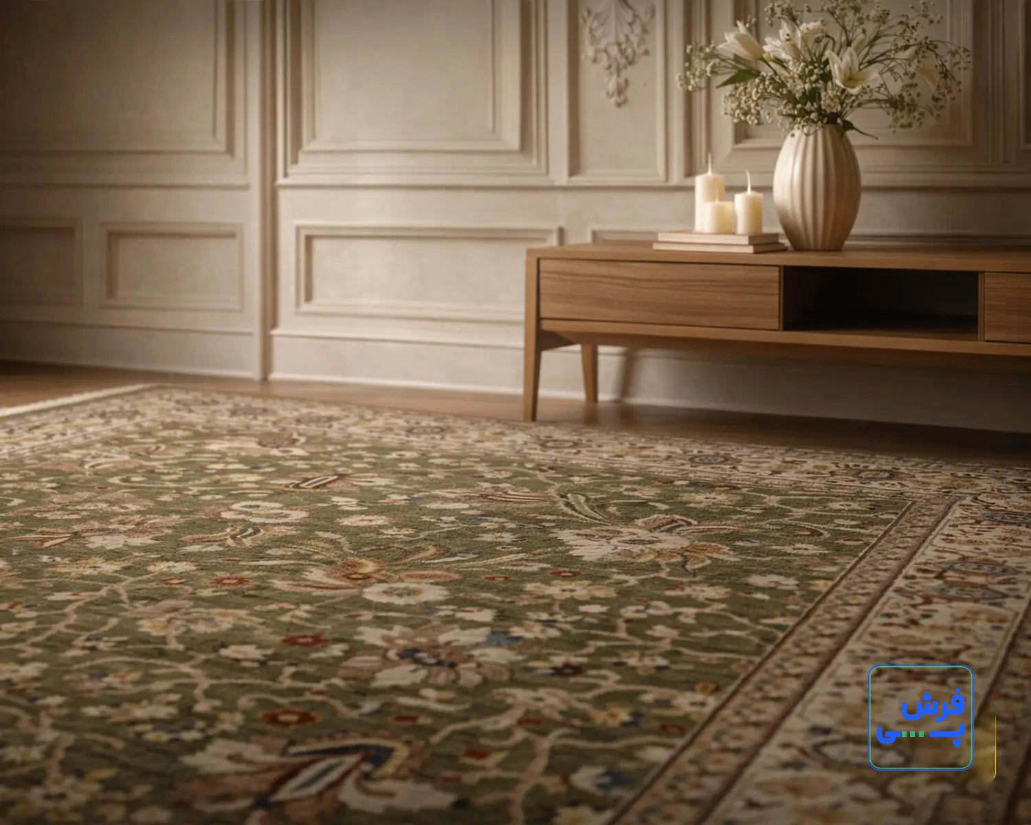 40201-9.webp خرید قسطی | فرش وینتیج 40201 سبز حاشیه کرم