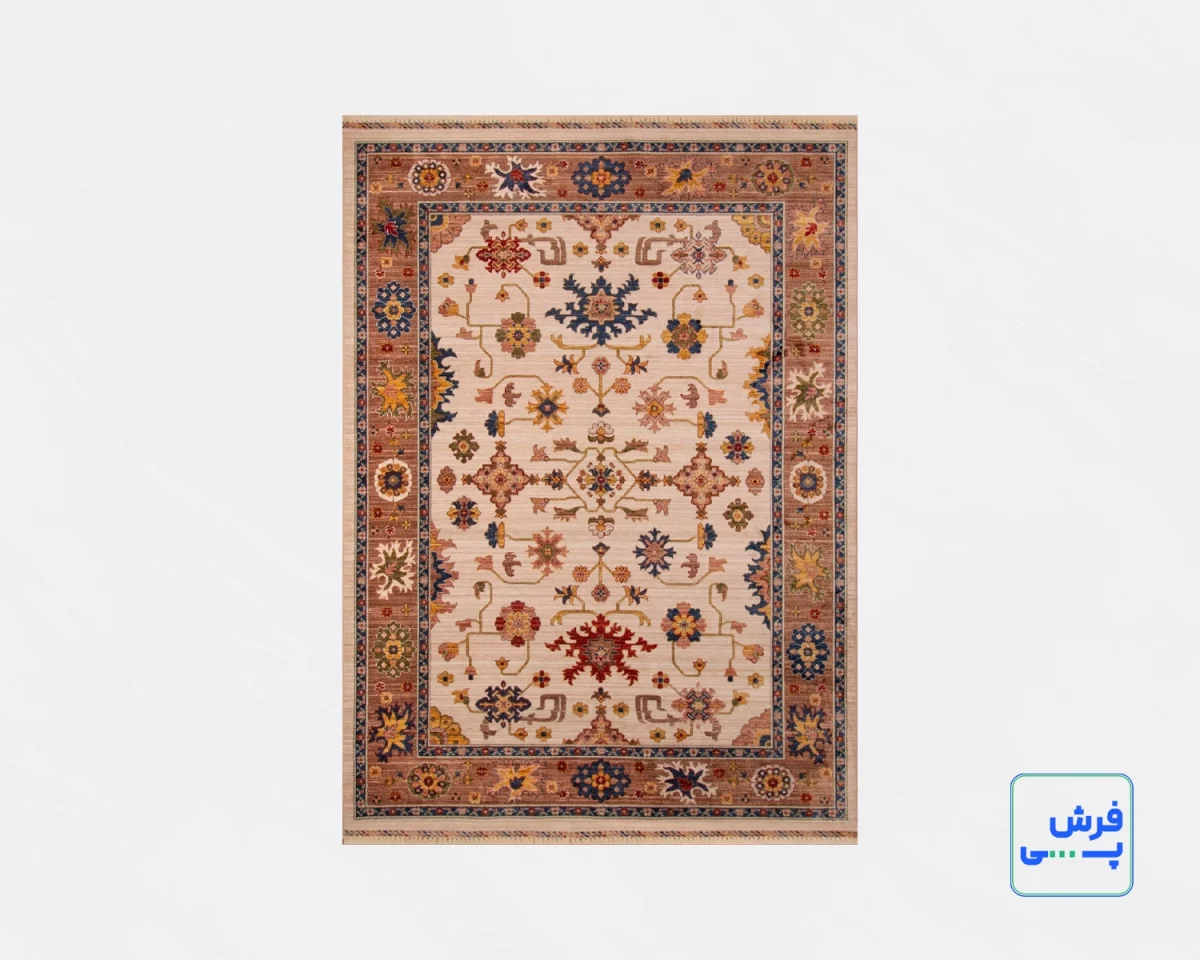 خرید قسطی |  فرش وینتیج 4038 کرم حاشیه نسکافه‌ای