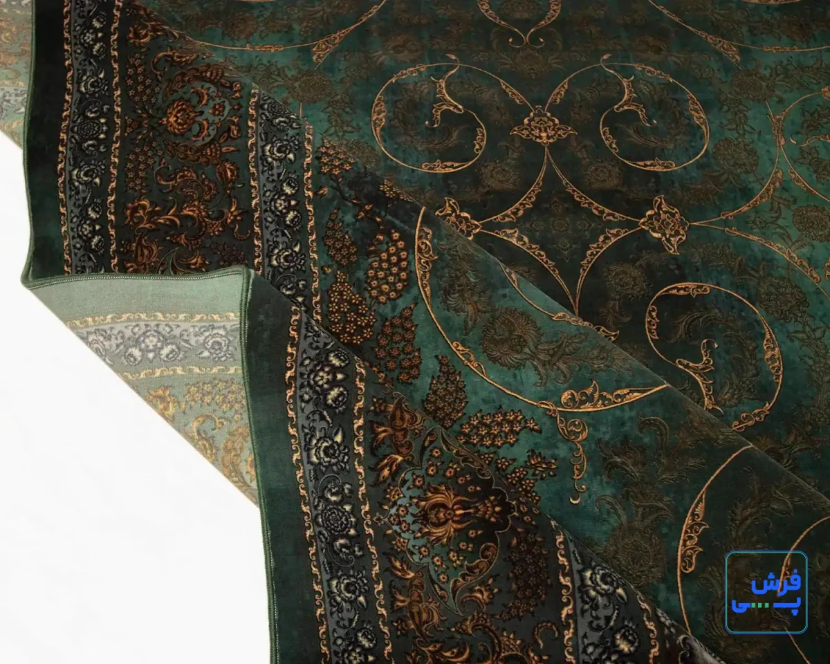 خرید قسطی |  فرش ابریشم ماشینی 702556 سبز طلایی