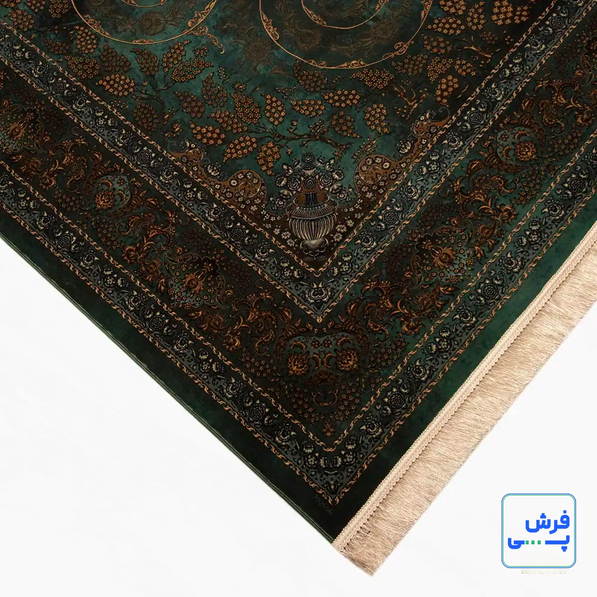 خرید قسطی |  فرش ابریشم ماشینی 702556 سبز طلایی