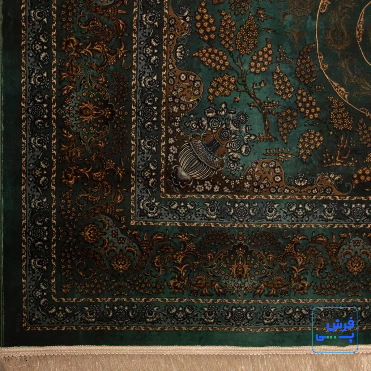 خرید قسطی |  فرش ابریشم ماشینی 702556 سبز طلایی