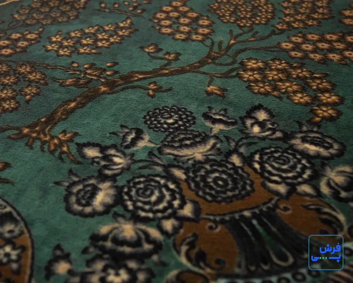 خرید قسطی |  فرش ابریشم ماشینی 702556 سبز طلایی