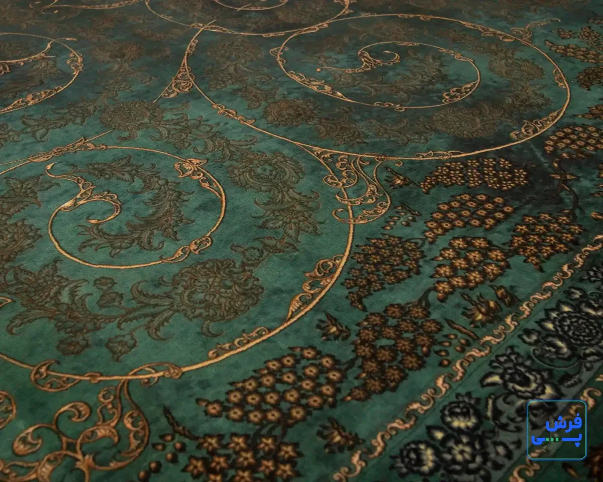 خرید قسطی |  فرش ابریشم ماشینی 702556 سبز طلایی