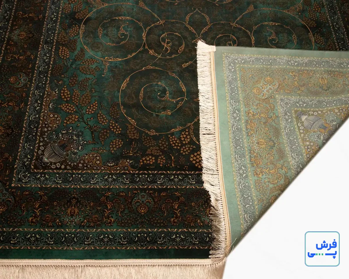 خرید قسطی |  فرش ابریشم ماشینی 702556 سبز طلایی