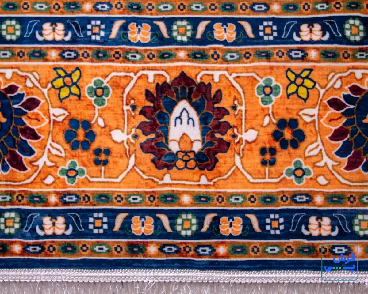 خرید قسطی |  فرش ابریشم ماشینی 730300 آبی حاشیه آجری